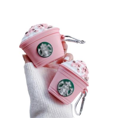 China New Fashion Cartoon Pink Coffee Cup Earphone Eco-friendly Case With Pendant For Airpods Pro Girls Cute Style Silicone Cover For Airpods 1/2 for sale