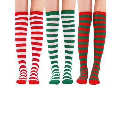 China ALOA Sporty Christmas Socks Colorful Striped Over The Knee Cotton Breathable Custom Socks For Women for sale