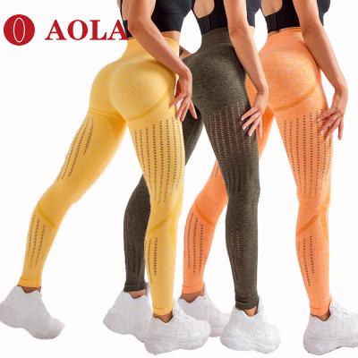 China Wholesale Breathable Aola Spandex Yoga Pants Women Sports Gym Use Seamless Mesh Gaiters for sale