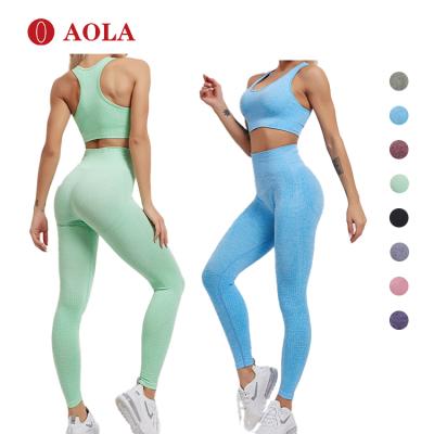 China 2021 AOLA Fitness Activewear Breathable Seamless Women For Sportswear Workout Pants Womens Gaiters Yoga Set for sale