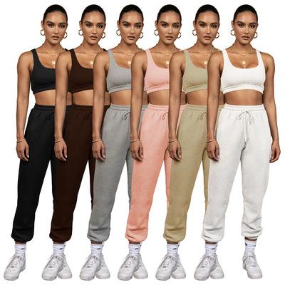 China Breathable 2021 New Solid Two Piece Set Outfits Running 2 Piece Tracksuit Jogging Sweatsuit Women's Sets for sale