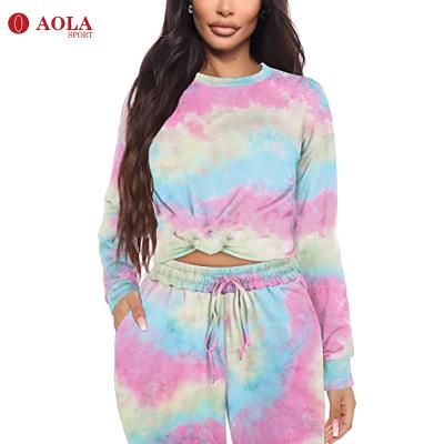 China Anti-pilling Ladies Tie Dye Pockets Sweatpants And Hoodie Two Piece Set Plus Size Women's Hoodies Sweatshirts for sale