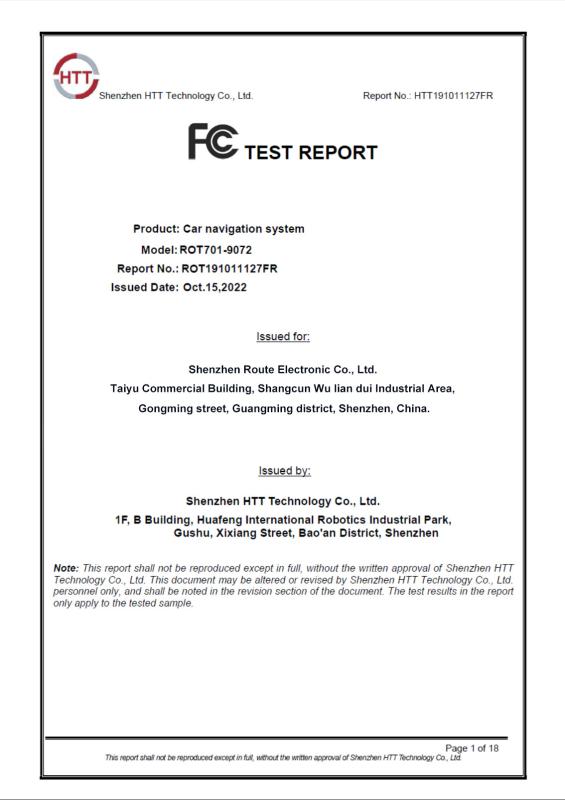 FCC - Shenzhen Route Electronic Co., Ltd.