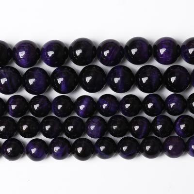 China DIY Jewelry Making Tiger Eye Round Loose Beads Natural Stone Purple 15