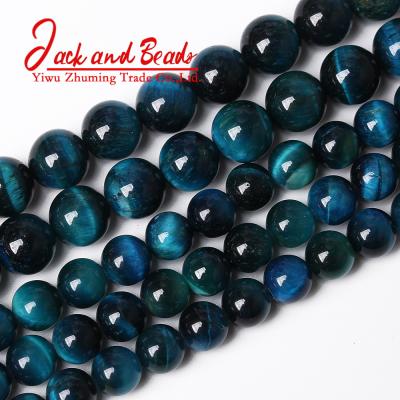 China DIY Jewelry Making Natural Stone Blue Color Tiger Eye Round Loose Peacock Beads For Jewelry Making for sale