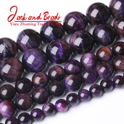 China DIY Jewelry Making Natural Stone Purple Tiger Eye Stone Round Beads For Jewelry Making for sale