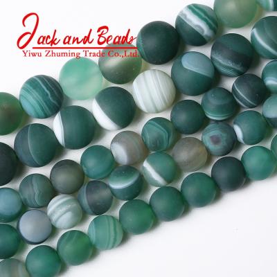 China DIY Jewelry Making Natural Stone Beads Matte Green Stripes Agates Stone Beads Diy Spacer Loose Beads for sale