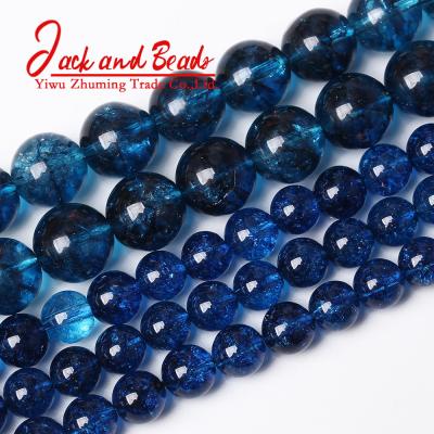 China DIY Jewelry Making Crystal Crackle Quartz Gemstone Round Blue Loose Beads 15