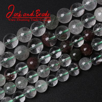 China DIY Jewelry Making Natural Stone Green Crystal Phantom Ghost Gemstone Round Loose Beads For Jewelry Making for sale