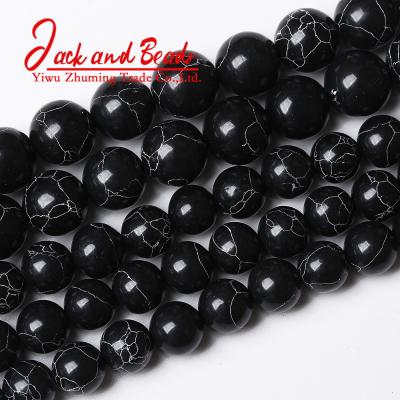 China DIY Jewelry Making Natural Stone Black Turquoise Round Loose Beads 15