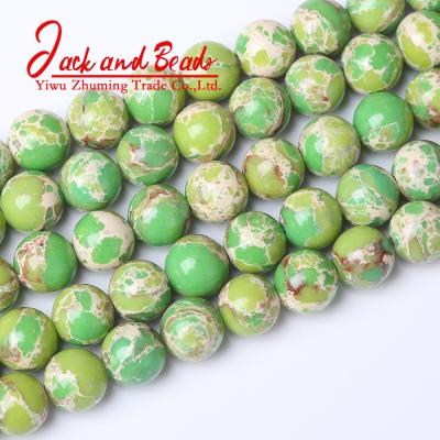 China DIY Jewelry Making Sea Sediment Turquoise Natural Apple Green Jasper Round Beads For Jewelry Making for sale