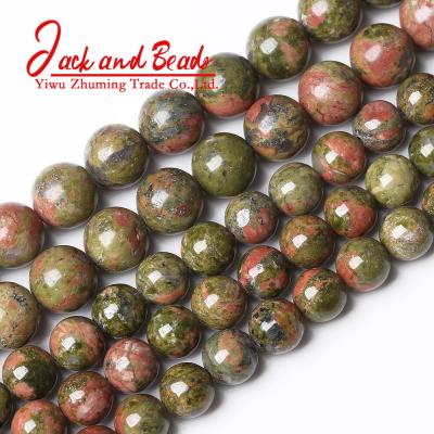 China DIY Jewelry Making Wholesale Natural Stone Green Unakite Round Loose Beads For Jewelry Making for sale