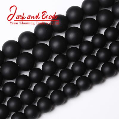 China DIY Jewelry Making Natural Stone Dull Polished Black Glass Round Loose Beads 15 Inch For Jewelry Making for sale