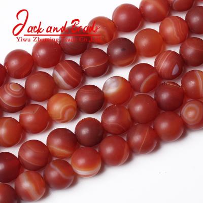 China DIY Jewelry Making Natural Matte Red Stripes Agates Stone Beads Natural Black Agates Loose Spacer Beads for sale