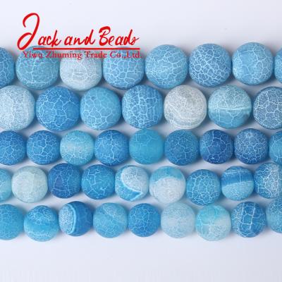 China DIY Jewelry Making Wholesale Natural Stone Frost Crab Blue Agates Round Loose Beads For Jewelry Making for sale