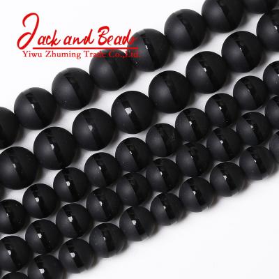 China DIY Jewelry Making Natural Stone Striped Line Black Agate Round Loose Beads 15