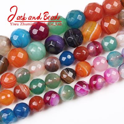 China DIY Jewelry Making Wholesale Faceted Natural Colored Stripes Agates Stone Beads For Jewelry Making for sale