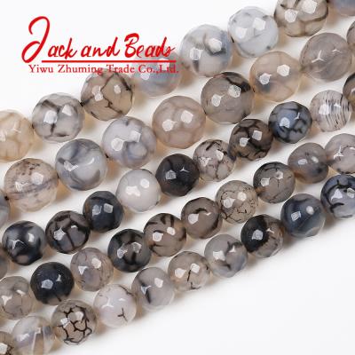 China DIY Jewelry Making Dragon Agates Natural Stone Beads Black White Faceted Round Loose Spacer Beads for sale