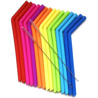 China Traditional BPA Free Bent Reusable Silicone Drinking Straws with Cleaning Brush for 30 and 20 oz Tumblers for sale