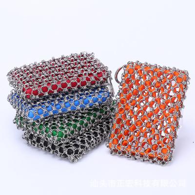 China Lightweight Silicone Insert Life Time Use Life Time Cast Iron Cleaner Stove Chainmail Scrubber 316L Metal Scraper Tool For Iron Pan for sale