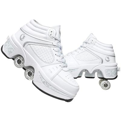 China Rubber Double-Row Deform Wheel Walking Shoes Deformation Automatic Invisible Roller Skate 2 In 1 Removable Skating Parkour Pulley for sale