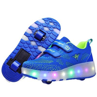 China Fashion\New Comfortable\Durable\Breathable\Blue Pink Red Pink Red Infill Roller Skate USB Fashion Girls Boys LED Light Up Blue Shoes Kids Children Sneakers With Wheels Two Wheels for sale