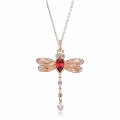 China Fine Jewelry 925 Sterling Silver Wholesale of FASHIONABLE performance inlaid red women's dragonfly corundum necklace for sale