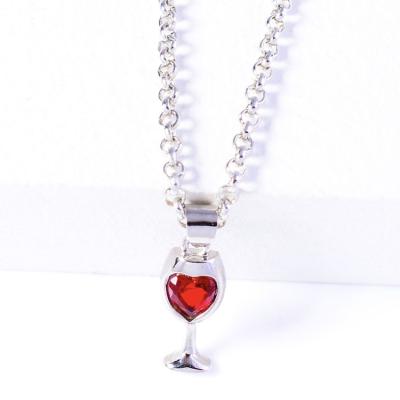 China Romantic Fashion Heart Jewelry Short Clavicle Chain Alloy Fine Wine Glass Red Tasty Red Necklace for sale