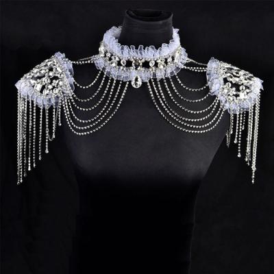 China Bridal Romantic European Dress Accessories Rhinestone New Designs Wedding Pearl Shoulder Crystal Necklace for sale