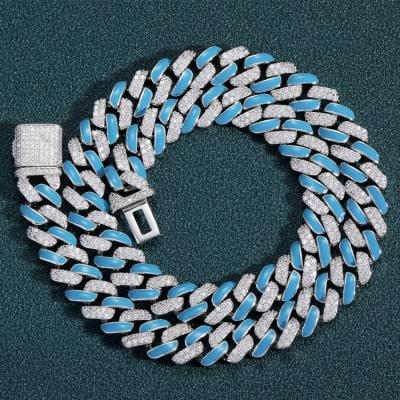 China Wide Hiphop 12mm Oil Drop Two Tone Mens Hip Hop Stainless Steel Jewelry Blue Cuban Necklace for sale