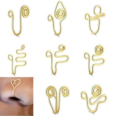 China Unisex Titanium Stainless Steel Non Piercing Rings Designer Gold Bulk Wholesale Trendy Butterfly Custom Plated Dangly Nose Cuffs for sale