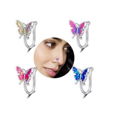 China Wholesale TRENDY Slap Stainless Steel Dangle Non Piercing African Faux Rings Trendy Jewelry Sets Plated Women Gold Butterfly Nose Cuff for sale