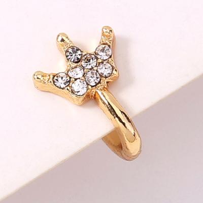 China New Women's Gold Rhinestone Encrusted Jewelry Mini Cute Crown Nose Crawler l Bend Stud Cuffs for sale