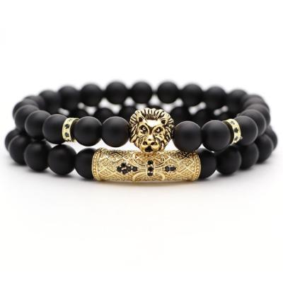 China FASHIONABLE Explosive Popular Small Ball Crown Classic Matte Black Jewelry 2 Piece Couple Bracelet Set On Sale for sale