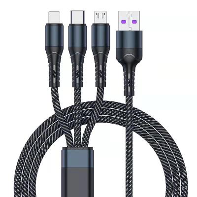 China Super Fast Mobile Phone 66W One Charge Cloth--Three To 6A Data Cable Voltage Regulator Three-in-One Fast Line Gift Packing Car Charging Line à venda