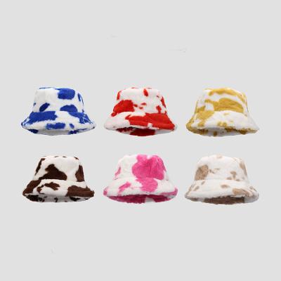 China Newest Design JOINT Winter Cute Cow Pattern Plush Warm Bucket Hat For Women Girl for sale