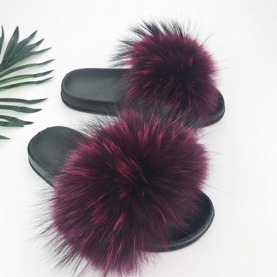 China Wholesale Soft Quality Running Raccoon Fur Sweat-absorbent Stable Sandals Women Fashion Fur Slippers With Purse Set for sale