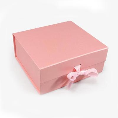 China Recycled Materials Store Small Size Red Pink Black Color Choosing Foldable Hard Paper Cardboard Gift Box With Ribbon for sale