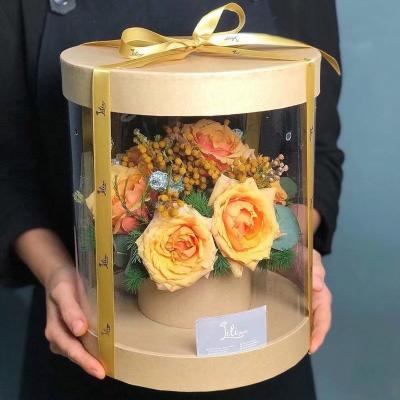 China Handmade Round Acrylic Flower Box With Lid PVC Luxury Clear Window Plastic Cylinder Flower Box Gift Box for sale