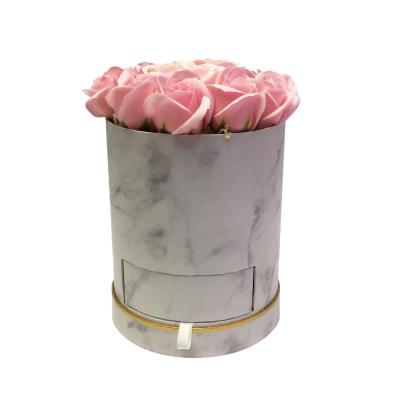 China Handmade/Recycled Cardboard Cylinder Rose Gift Packaging Marble Flower Box Paper Material Drawer Covered Lid Luxury Round Boxes For Flowers for sale