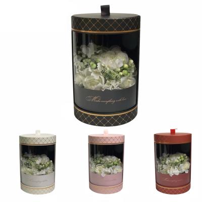 China Luxury Handmade / Recycled Flower Box Material Pull Out Cylindrical Flower Boxes With Clear Window Gift Package Flower Box for sale