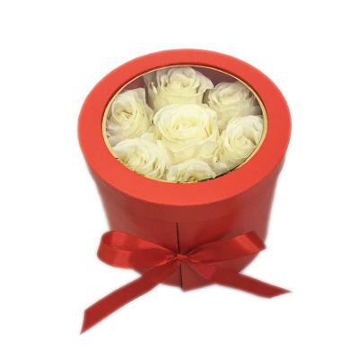 China New Design Red Black Pink Florist Handmade/Recycled Waterproof Packaging Rose Paper Flower Box Two Layers Material White Round Hub for sale