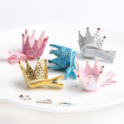 China Fashionable Kids Hair Crown Bows With Full Covered Hair Clips For Babies Mini Hair Pins for sale