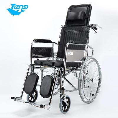 China Yuteng Double Cut Folding Manual Wheelchair Promote OEM 4 in 1 Headrest Movable Manual Toilet Commode Extended Steel Wheelchair for sale