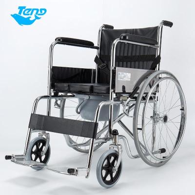 China Wholesale OEM Yuteng Folding Double Cutoff Manual Wheelchair 2 in 1 Mobile Toilet Commode Manual Aluminum Steel Wheelchair for sale