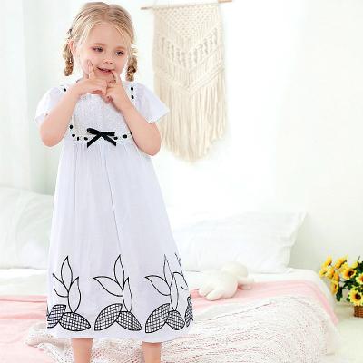 China New Cotton Girls Computer Embroidery Lovely Sleeve Princess Woven Skirt Children's Breathable Pajamas, Pure Cotton, Skin-Friendly for sale