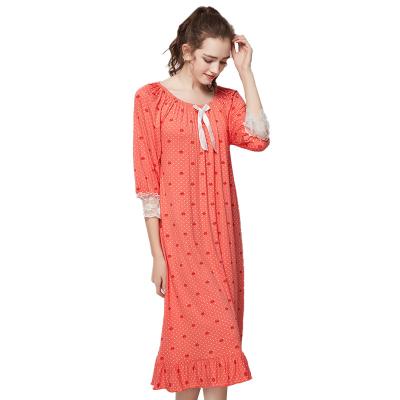 China Korean Long Comfortable Ladies Thermal Pure Modal Cotton Loose Pajamas Princess Dress Pajamas Ladies Girl for sale