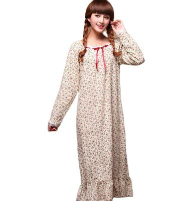 China Thermal Women's Ladies Long Sleeves Cotton Silk Little Garden Floral Loose Long Princess Style Sleep Skirt Pajamas for sale