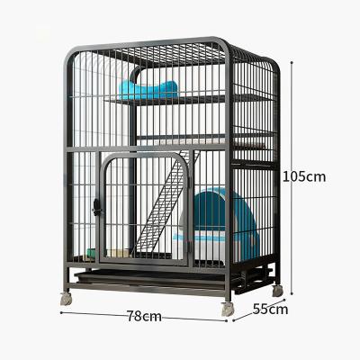 China Indoor Fashion Cat Cage Clear Two Floors Large Cat House Villa Ladder Hammock Cat Scratcher Black Style White Customization for sale