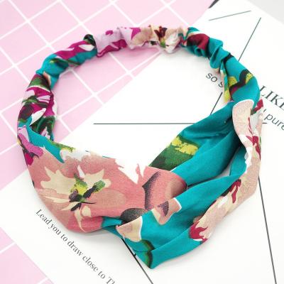 China New eco-friendly fashion printed woman flower hair band, custom printed elastic hair band hair accessories for sale